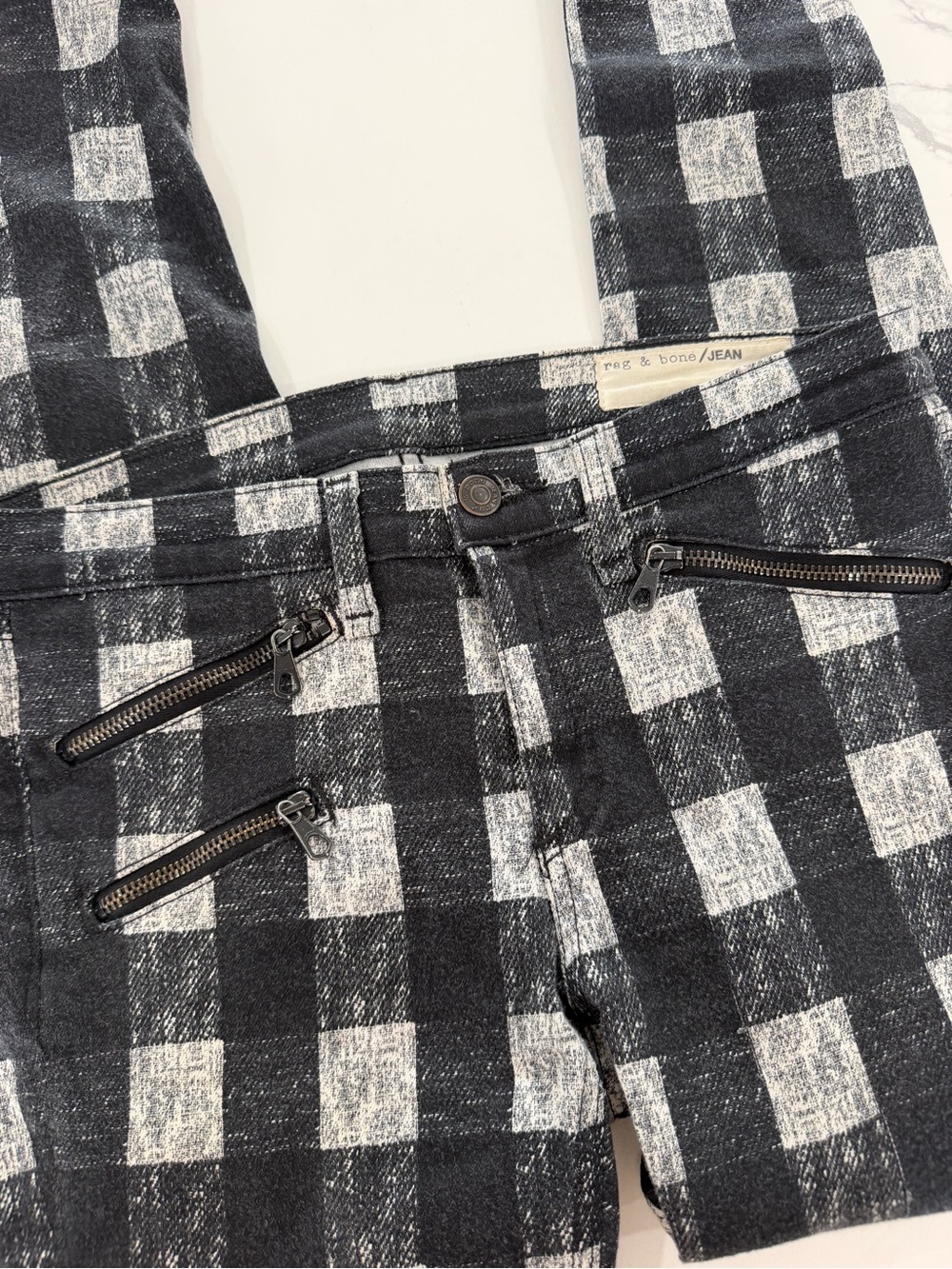 Rag & Bone Buffalo Plaid Skinny Jeans Moto Zipper Pockets Sz 27 NWOT
